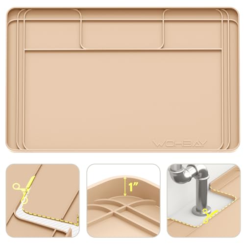 Wohbay Under Sink Mats for Kitchen Waterproof, Cut to Fit Under Sink Drip Tray for Kitchen Bathroom Cabinets, Silicone Under-Cabinet Hold Up to 3.3 Gallons Liquid, 34" X 22" Or Smaller -Khaki - color: Khaki