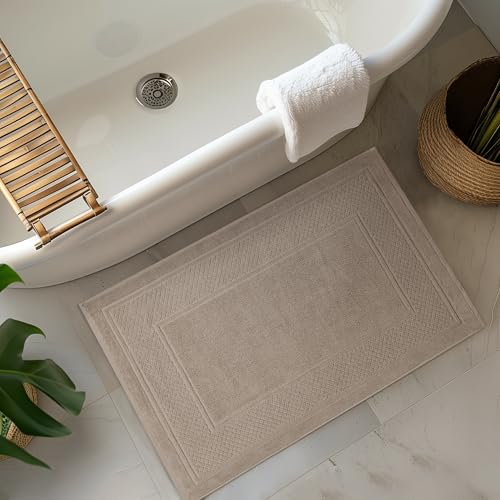 Avalon Towels Beige Bath Mat - 100% Cotton Set of 4 Absorbent Bathmat - Bathroom Mats Quick Dry Bath Mats for Bathrooms (22x34 Inches) - color: Beige, size: Pack of 4