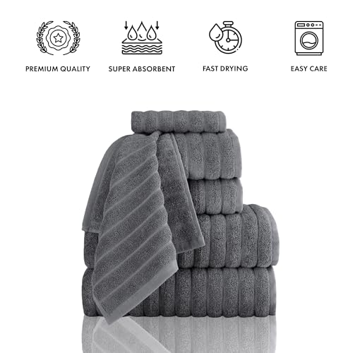 Classic Turkish Towels CTT - Luxury 6 Piece Towel Set, 100% Turkish Cotton, Absorbent & Comfy, 2 Bath Towels, 2 Hand Towels & 2 Washcloths | (Grey) - color: Grey, size: 6-Piece Towel Set