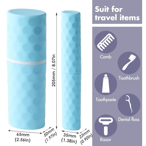 3Pcs Travel Toothbrush Case, Portable Travel Toothbrush Holder with Dot,Toothpaste Container for Family Trip, Camping, School, 8.1x2.5x2 / 8.1x1.4x0.9(Purple+Blue) - size: large size+small size