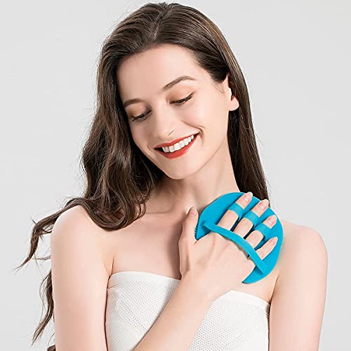 1 Pack Pure Silicone Food-Grade Body Brush Shower Cleansing Scrubber | Gentle Exfoliating Glove Soft Bristles (Blue) - color: # Blue