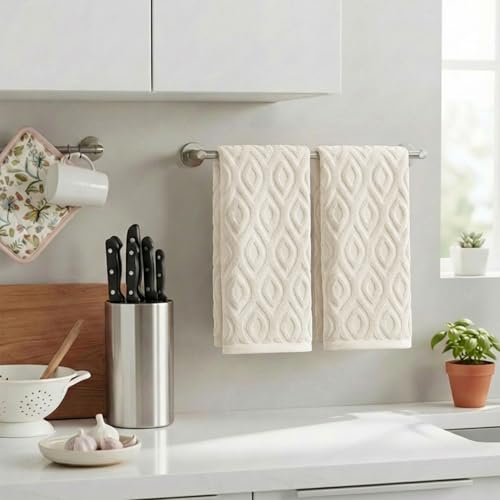 Artoid Mode 2 Pcs Beige 3D Diamond Grid Jacquard Hand Towels for Bathroom, 100% Cotton Soft Absorbent Bathroom Decor Towels, 13.7 x 29.5 Inch - color: Beige, size: 13.7" x 29.5", 2PCS