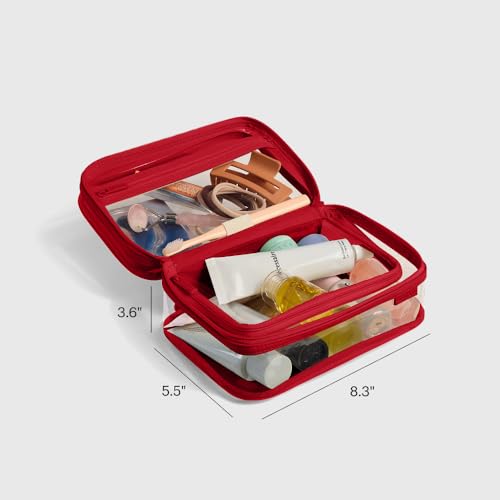 Away Clear Toiletry Bag - Water-Repellent Travel Toiletry Bag with 2 Compartments, U-Zip Opening, Interior Zip Pocket - Cherry Red - color: Cherry Red