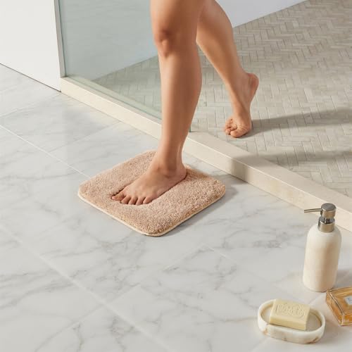 TYUU Small Bath Mat, Ultra Soft Bathroom Rugs Non Slip Washable, Super Absorbent Quick Dry Bath Rug with Rubber Backing for Bathroom Floor, Shower, or Sink, Beige 12" x 12" - color: Beige, size: 12" x 12"