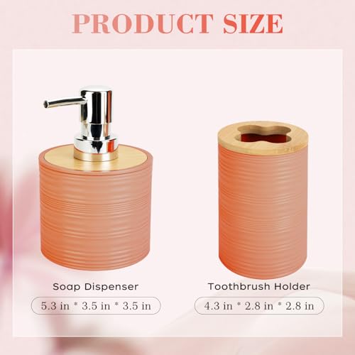 2 PCS Orange Bathroom Accessories Set, Soap Dispenser and Toothbrush Holder Set, Plastics & Bamboo Bathroom Set, Bohemian Style Bathroom Sink Set - color: Orange, size: 2 PCS