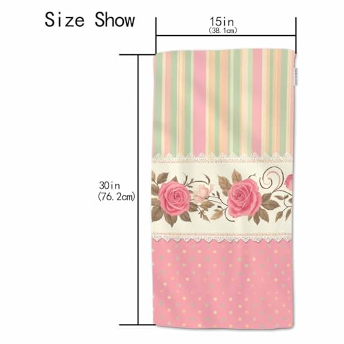 HGOD DESIGNS Flower Hand Towels Valentine Series Vintage Pink Rose Blossom Floral with Polka Dots Soft Hand Towel for Bathroom Kitchen Yoga Gym Decorative Towels 15"X30" - color: Towel-32