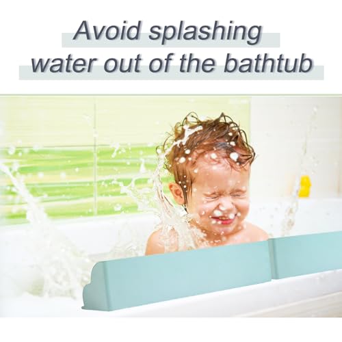 Bathtub Splash Guard, Kids Bath Toy Shelf Spill-Proof Bathtub Tray Kitchen Sink Organizer Waterproof Barrier Suction Cup - color: Light Blue