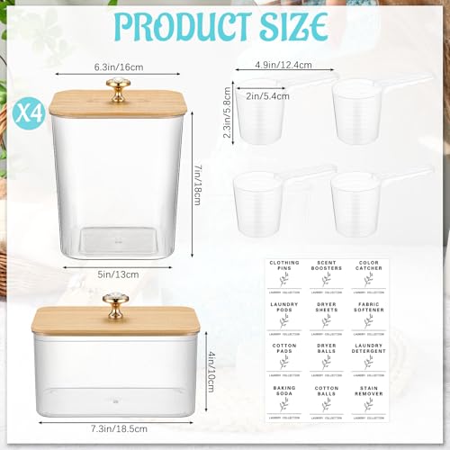 Reallnaive 5 Pcs Laundry Pods Container and Dryer Sheet Holder, 3L Laundry Room Organization Storage Containers with Lids and Labels for Detergent Powder Organizer, Scent Booster, Powder