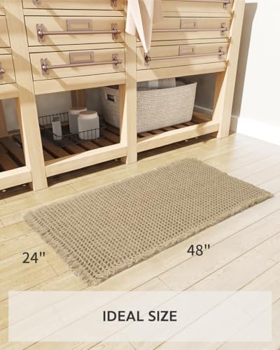 tchdio Waffle Bath Mat-Runner Rug, Super Absorbent Non Slip Bath Mats for Bathroom Machine Washable Long Rugs with Tassels, Bath Rugs for Bathroom Floor Beside Tub, 2' x 4'(24" x 48") - color: Brown, size: 24" x 48"