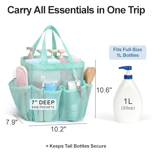 Mesh Shower Caddy Portable - 8 Pockets, S-Hook, Shower Bag for Dorm Camping | 2-Handle, Quick-Dry, Hanging Toiletry Organizer, College Dorm Room Essentials for Girls, Gym, Travel & Bathroom, Sage Green - color: Sage Green, size: L (Classic Dorm Caddy)