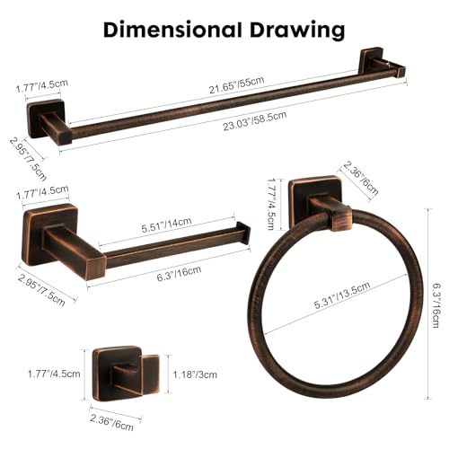 5 Piece Antique Bathroom Hardware Accessories Set Oil Rubbed Bronze,24 Inch Towel Bar Set,Towel Rack Set,Bathroom Towel Holder Set - color: Oil Rubbed Bronze