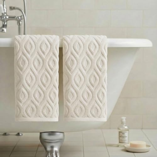 Artoid Mode 2 Pcs Beige 3D Diamond Grid Jacquard Hand Towels for Bathroom, 100% Cotton Soft Absorbent Bathroom Decor Towels, 13.7 x 29.5 Inch - color: Beige, size: 13.7" x 29.5", 2PCS