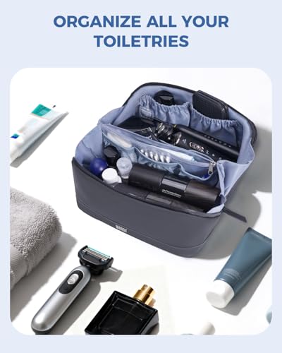 WANDF PU Leather Toiletry Bag for Men, Dopp Kit with Hanging Pouch | Water-Resistant Fabric, Travel Bag for Toiletries, Compact Storage, Shaving Accessories, Weekend Trips - color: Medium Plus, Dark Gray, size: Medium Plus