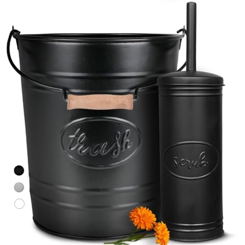 Autumn Alley Farmhouse Bathroom Trash Can and Toilet Brush Set - Rustic Bathroom Accessories for Charming Bathroom Décor, Matte Black Heavy Gauge Metal - color: Matte Black