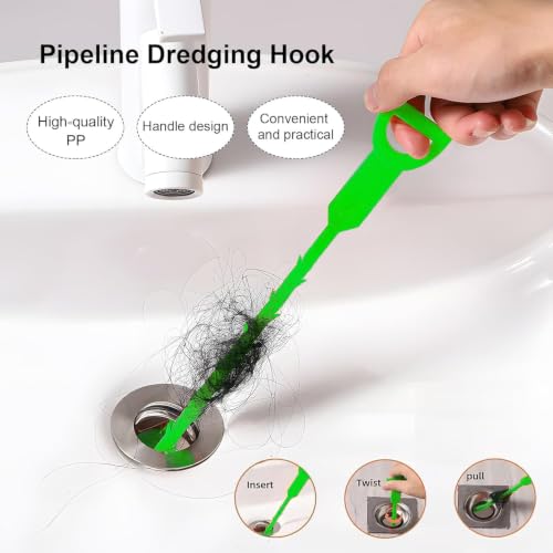 Drain Snake Clog Remover:3 Pcs Hair Clog Auger, 20 Inch Drain Cleaner Tool Suitable for Dredging Clogged Pipes, Sink, Shower Drains - color: Green