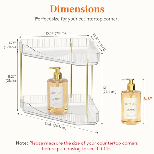 Lifewit 2-Tier Corner Bathroom Counter Organizer, Plastic Makeup Skincare Organizers Storage Countertop, Large Sink Cosmetic Perfume Shelf for Bedroom, Dresser, Kitchen, Vanity, Clear, 25 cm/10inch(H) - color: Clear, size: 2 Tier