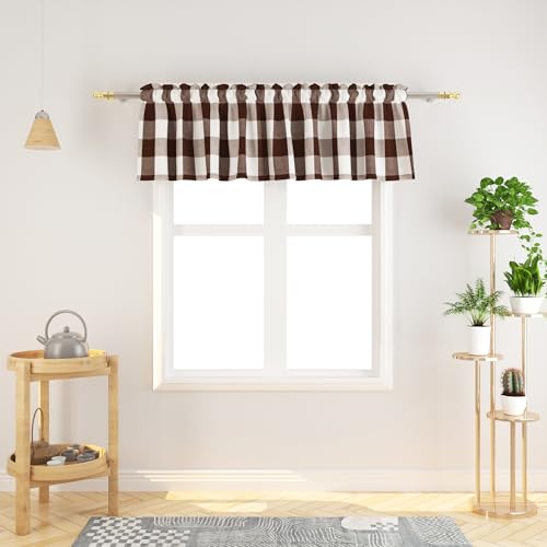 3 Pieces Tier Curtains and Valance Set Buffalo Check Kitchen Tiers Plaid Gingham Rod Pocket Classic Short Small Cafe Curtains Country Farmhouse Cafe Bathroom 54"x18"/27"x24" Brown & White - color: Plaids Brown&white, size: 27"W x 24"L (Pack of 3)