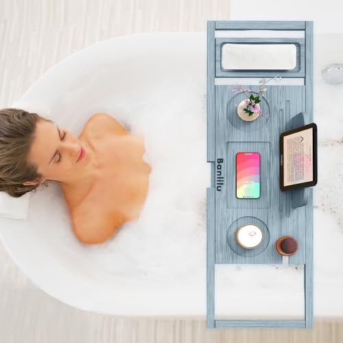 Premium Bathtub Caddy Tray - Bath Tray - Bath Tub Tray Table for Bathtub - Bath Caddy Tray for Bathtub, Expandable Size, Fits Most Bath Tubs - color: Premium Gray