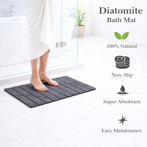 Stone Bath Mat | Foldable Diatomaceous Earth Bath Mat | Marble Print Shower Mat | Super Absorbent Diatomite | Quick Dry | Non-Slip | Bathroom Floor Mat | Easy to Clean | Compact to Store | Mold Free