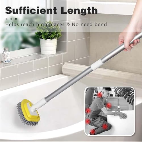 Shower Brush Scrubber with 51" Long Handle,3 in 1 Tub and Tile Cleaning Brush for Cleaning Bathroom Kitchen Toilet Wall Tub Tile Sink Non-Scratch (Yellow)