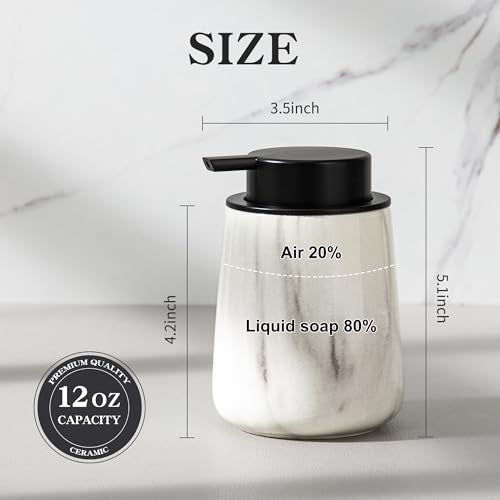 Enra Ceramic Foaming Soap Dispenser,12 oz Marble Foam soap Dispenser Bathroom Refillable Hand Soap Dispenser for Bathroom Kitchen with Easy-to-Press Pump(Marble Foam Type) - color: Black Foam Type