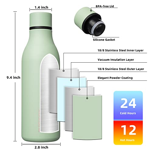 BJPKPK Insulated Water Bottles, 18 oz Stainless Steel Metal Water Bottle with Strap, BPA Free Leak Proof Jugs, Mugs, Flasks, Reusable Thermal Flasks for Sports & Travel, Macaron Green - color: Macaron Green, size: 18 Ounces, style: 18oz