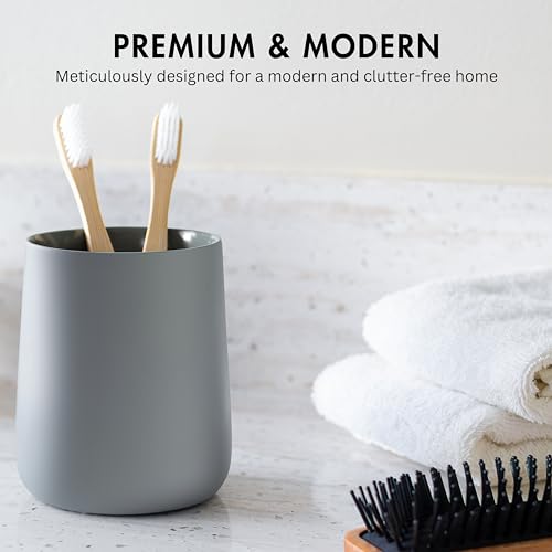 Yew Design Matte Gray Toothbrush and Toothpaste Holder and Cup for Bathroom Vanity and Countertop, Round Organizer for Electric Toothbrushes, Floss, Razors, Cotton, and Mouthwash - color: Round Matte Gray