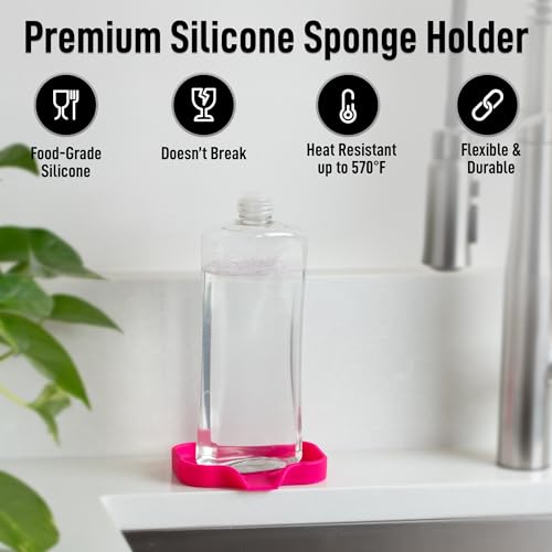 Zulay Kitchen Small Silicone Sponge Holder (4.9x3.3”) – Space-Saving Sink Organizer Tray for Sponge, Soap, Brush & More – Compact Non-Slip Dish for Kitchen & Bathroom (Dragon Fruit) - color: Dragon Fruit (Small), size: Small (4.9x3.3)