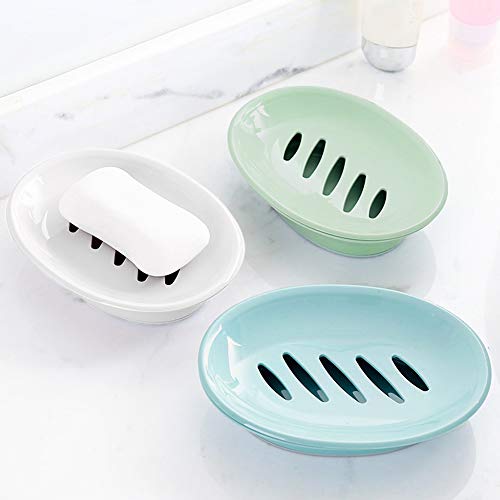 WYOK 2-Pack Soap Dish with Drain Plastic Sponge Holder Easy Cleaning Soap Saver Tray Caddy Keep Dry Stop Mushy for Shower Bathroom Kitchen(Grey) - color: Grey
