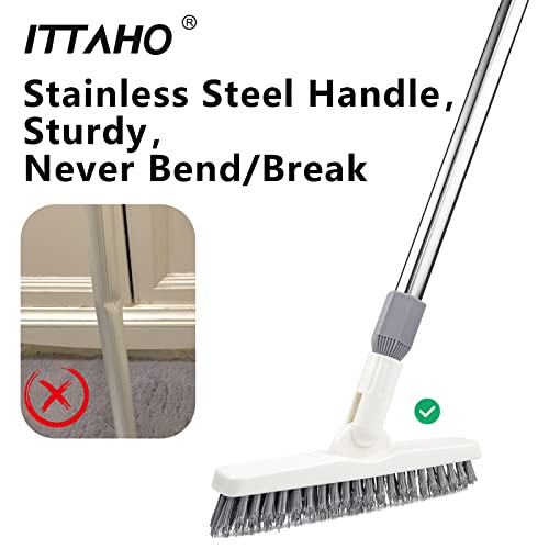 2 Pack Grout Cleaning Brush with Long Handle, Swivel V-Shape Grout Scrub Brush, Extendable Handle for Tile Floors, Bathroom, Shower, Corner - color: Gray