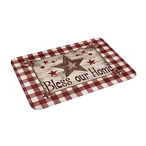 Bath Mat Country Star Burgundy Red Plaid Berry Retro Wood Grain Quick Dry Bathroom Rugs Non Slip Absorbent Shower Flannel Rug Floor Mat for Bathroom,Bathtub,Sink,Bedroom,16"X24" - color: Cay21