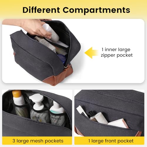 Vorspack Large Travel Toiletry Bag - Hanging Toiletry Bag for Men Water Resistant Canvas Shaving Bag with Large Capacity for Home Travel - Dark Grey - color: Dark Grey, size: Large
