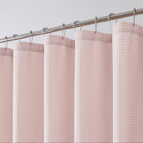 OWENIE Blush Shower Curtain, Waffle Weave Heavy Fabric Shower Curtain for Bathroom, Waterproof Thick 420G/M Textured Soft Elegant Luxury Hotel Spa Bath Curtains, Machine Washable, Blush, 72W x 72L - color: Blush, size: 72"W x 72"L (Pack of 1)