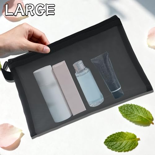9PCS Zipper Pouch Bags Travel Organizer Kit, Small Mesh Cosmetic Bags for Credit Cards, Keys, Coins & Makeup, Black Storage Pouches - color: Black