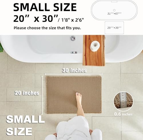 TYUU Waffle Bath Mat, Boho Bathroom Rugs Non Slip Washable Super Absorbent Quick Dry Farmhouse Bathroom Decor, 30"x20" Khaki - color: Khaki, size: 1'8" X 2'6" (Rectangular)