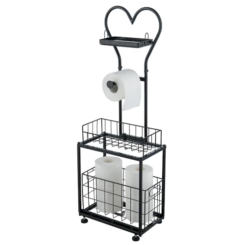 Freestanding Toilet Paper Holder, Drawer Style Storage Compartment, with Storage Shelf Reserve for Phone Tablet Magazine Bathroom Organizer (Black) - color: Black