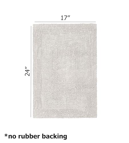 COTTON CRAFT Luxurious Bath Mat Rug - Set of 2 Reversible Heavyweight Step Out Bath Mats for Bathroom Floor, Tub and Shower - Pure Cotton Soft Plush Absorbent Tufted Racetrack Mat - 17 x 24 - Platinum - color: Platinum, size: 17x24 Inches