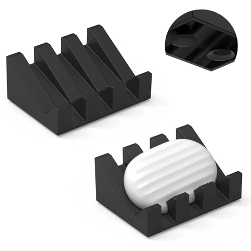 Soap Dishes with Suction Cups, Silicone Soap Holder & Saver with Drainage, Bar Soap Holder for Shower for Bathroom, Kitchen, Bathtub, Easy to Clean, Keep Soap Dry, Extend Soap Life(Black) - color: Black