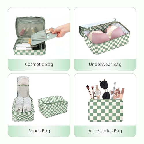 BAGAIL 8 Set Packing Cubes Luggage Packing Organizers for Travel Accessories-Matcha checkered - color: Matcha checkered, size: 8 Set
