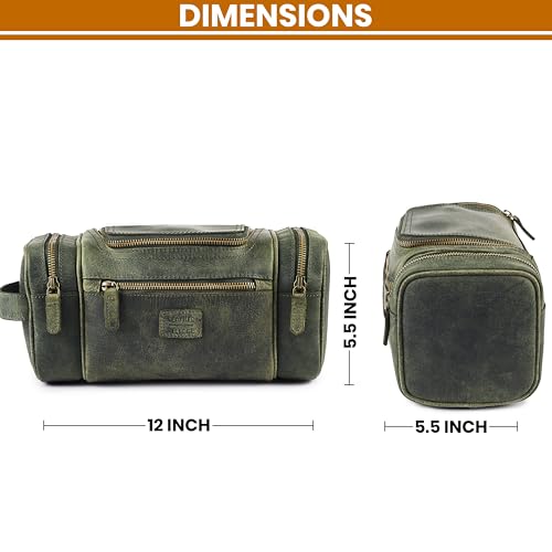 LEATHER VILLAGE Genuine Leather Travel Dopp Kit for Men & Women – Water-Resistant Large-Capacity Hanging Toiletry Bag for Travel, Grooming, Bathroom Organization, Shaving Essentials & Gym Use - Olive - color: Olive