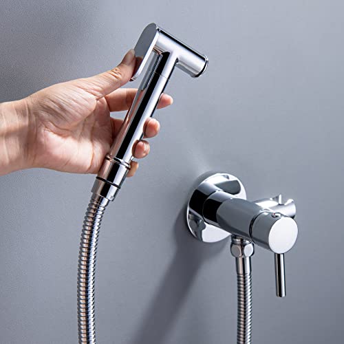 SHAMANDA Warm Water Bidet Sprayer for Toilet with Hot and Cold Brass Rough-in Valve, Stainless Steel Round Handheld Bidet Attachment Set for Feminine, Pets and Baby Diaper Wash, Polished Chrome BDS09 - color: Chrome, style: Hot & Cold Water Modes-Round