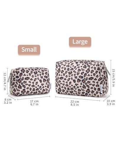 Narwey Cute Cheetah Makeup Bag Travel Cosmetic Bag Organizer Toiletry Bag Make Up Bags with Compartments for Women Girls (Large, Beige Leopard) - color: Beige Leopard, style: Large