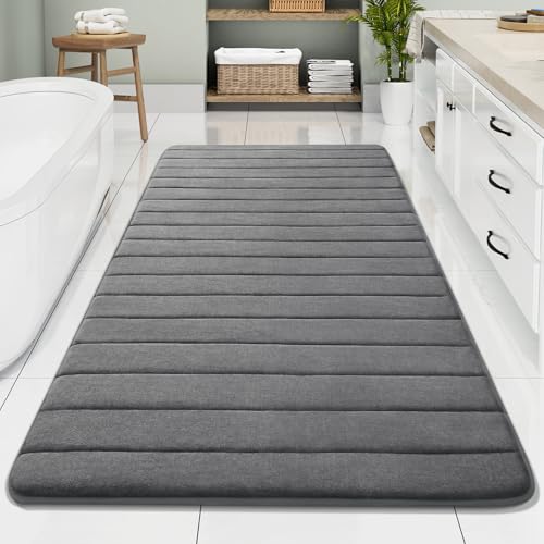 Buganda Memory Foam Bath Mat, 70" x 34", Ultra Soft Bathroom Rugs, Water Absorbent and Machine Washable Bath Rug Runner for Bathroom, Shower, and Tub, Grey - color: Grey, size: 70" X 34"
