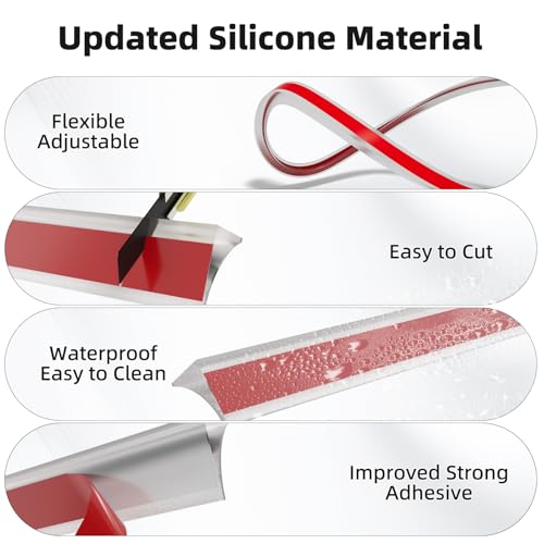 67 Inch Selfadhesive Shower Threshold Water Dam Barrier Silicone Waterproof Shower Dam Water Stopper Bathroom and Kitchen Water Seal Strip Guard for Dry and Wet Separation(Transparent) - color: Transparent, style: 67 Inch