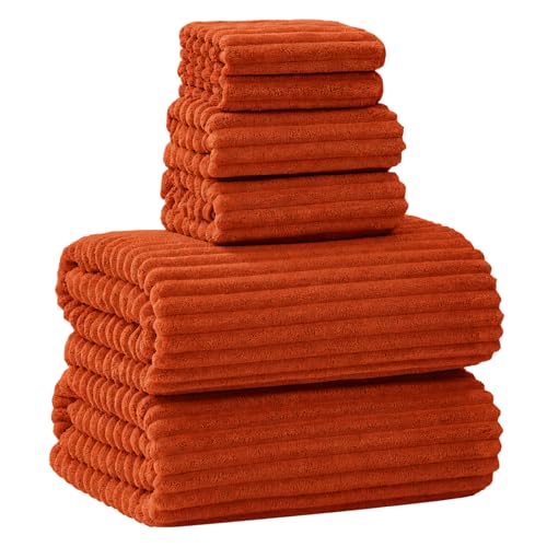 6-Piece Bath Towel Set - Includes 2 Extra Large Bath Sheets (40"x80"), 2 Hand Towels & 2 Washcloths - Premium Microfiber Quick Dry Luxury Towels for Bathroom (Burnt Orange) - color: Burnt Orange, size: 6Piece Towel Set