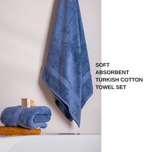 SALBAKOS 100% Turkish Cotton 6-Piece Towel Set | Premium Quality Hotel & Spa Collection | Ultra Soft, Super Absorbent 2 Washcloth, 2 Hand, 2 Bath Towels Sets | Made in Turkey (Blue, 6 Piece Towel Set) - color: Blue, size: 6 Piece Towel Set