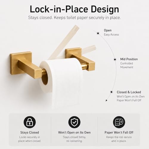 Brushed Gold Toilet Paper Holder Wall Mount, Bathroom Toilet Paper Holder for SUS 304 Stainless Steel, Double Post Pivoting Square Toilet Paper Roll Holder for Bathroom RV Paper Towels for TP - color: Square Brushed Gold