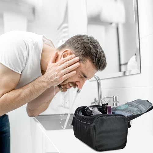 Hanging Toiletry Bag for Women and Men Traveling Makeup Large Capacity Cosmetics Portable Dopp Kit Storage Organizer Bag with Hanging Hook for Toiletries Brushes Shaving Tools (Black) - color: Black