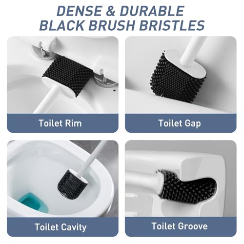 Silicone Toilet Brush Plunger Set, 2 in 1Toilet Bowl Brush and Holder Plunger Set, Plunger Toilet Brush Combo, Bathroom Toilet Brush, Toilet Brush Set, Toilet Scrubber and Plunger Set, Black - color: Black
