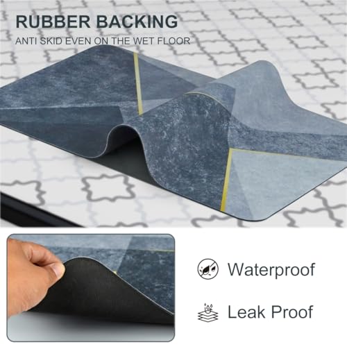 Diatomaceous Earth Bath Mat,Quick Dry Bathroom Rug,Non-Slip Absorbent Mat for Bathroom Floor Bathtub Shower,16x24 Inches (Grey-Golden Impression, 16“ x 24”)